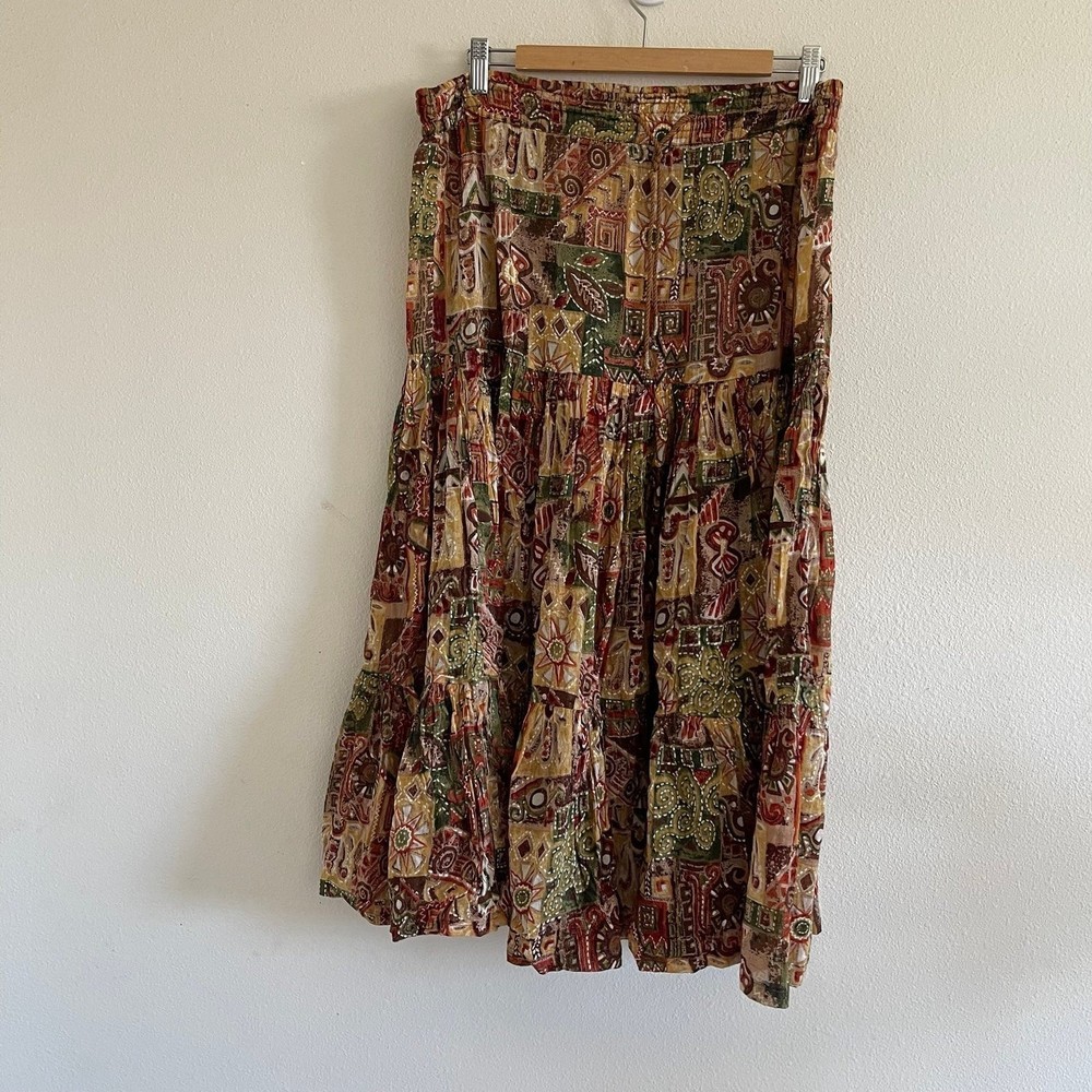 INDIRA vintage maxi skirt size large orange patch work